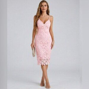 Romantic V-Neck Lace Sheath Dress Pink